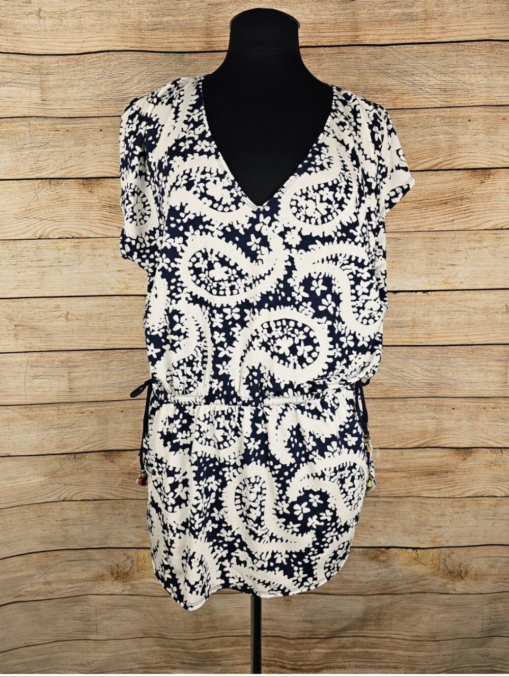 Anne Cole Blue White Paisley Swim Cover Up with Pockets Medium